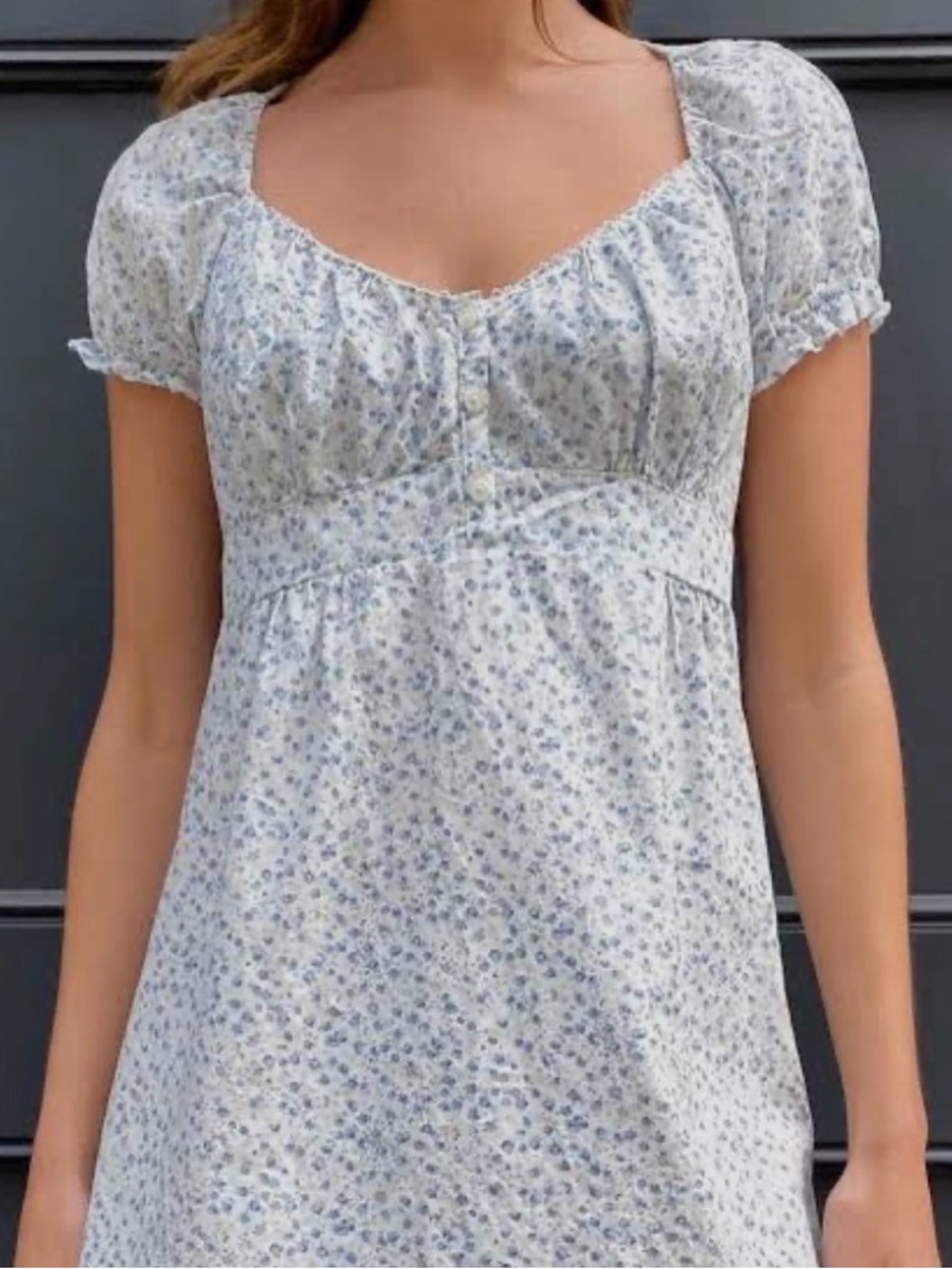 Brandy Melville White and Light Blue Floral Mini Dress